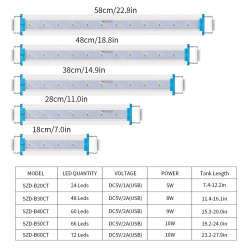 LED Aquarium Light USB Power Thin Design Lamp with 6 Rows-28cm 1