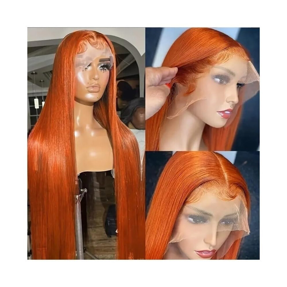 Wigs For Women 2040 Inch Orange Ginger HD Lace Frontal Wig Human Hair Bone Straight 13x4 Transparent Lace With Bangs