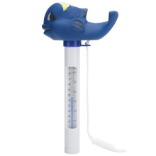 Blauwe cartoon dieren drijvende zwembadthermometer, gemakkelijk afleesbare waterthermometer met ankerkoord voor zwembaden, spa's en warmwaterbronnen.