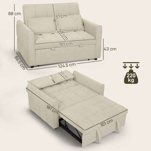 Homcom (Brown) HOMCOM 2 Seater Sofa Bed, 3-in-1 Sleeper Sofa with Adjustable Backrest 2