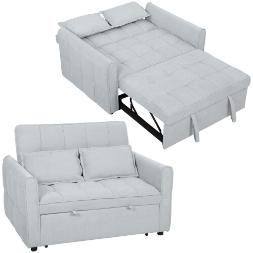 Homcom (Grey) HOMCOM 2 Seater Sofa Bed, 3-in-1 Sleeper Sofa with Adjustable Backrest 1