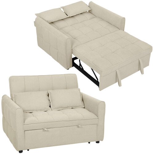Homcom (Brown) HOMCOM 2 Seater Sofa Bed, 3-in-1 Sleeper Sofa with Adjustable Backrest 1