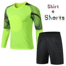 (Green Shorts 1Sets, S Height 155-160CM) New Men's Adult Soccer Goalkeeper Uniform Protective Sponge long Sleeve Kid Training Soccer Jersey