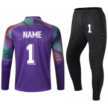 (Purple 1Set Custom, M Height 160-165CM) New Men's Adult Soccer Goalkeeper Uniform Protective Sponge long Sleeve Kid Training Soccer Jersey