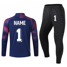 (Navy 1 Set Custom, S Height 155-160CM) New Men's Adult Soccer Goalkeeper Uniform Protective Sponge long Sleeve Kid Training Soccer Jersey
