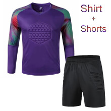 (Purple Shorts 1Sets, 2XL Height 175-180CM) New Men's Adult Soccer Goalkeeper Uniform Protective Sponge long Sleeve Kid Training Soccer Jersey