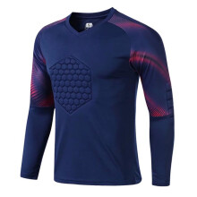 (Navy 1 Shirt, M Height 160-165CM) New Men's Adult Soccer Goalkeeper Uniform Protective Sponge long Sleeve Kid Training Soccer Jersey