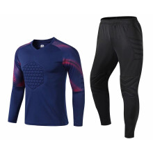 (Navy Pant 1 Set, S Height 155-160CM) New Men's Adult Soccer Goalkeeper Uniform Protective Sponge long Sleeve Kid Training Soccer Jersey