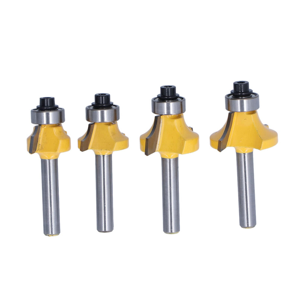 4Pcs Router Bit Set 1/4In Shank Roundover Flushtrim For Woodworking Carbon Steel Alloy Cutter Head Plywood Hardwood 9187378647448