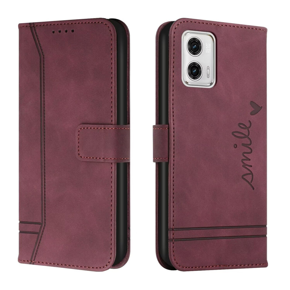 Leather Flip Wallet Case With Magnetic Closure Kickstand Card Slots Shockproof For Motorola Moto G73 Red 9199774302852