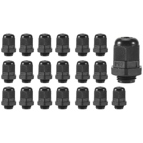 20 zwarte, waterdichte plastic kabelwartels PG7 1