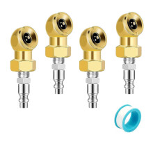 Set van 4 bandenspanningsmeterdoppen met 1/4 inch klem, inclusief draagbare messing kogelpomp voor het oppompen van banden.