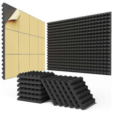 24 zelfklevende akoestische panelen, 2x12x12 inch, snel uitzetbare panelen, piramidevormig ontwerp.