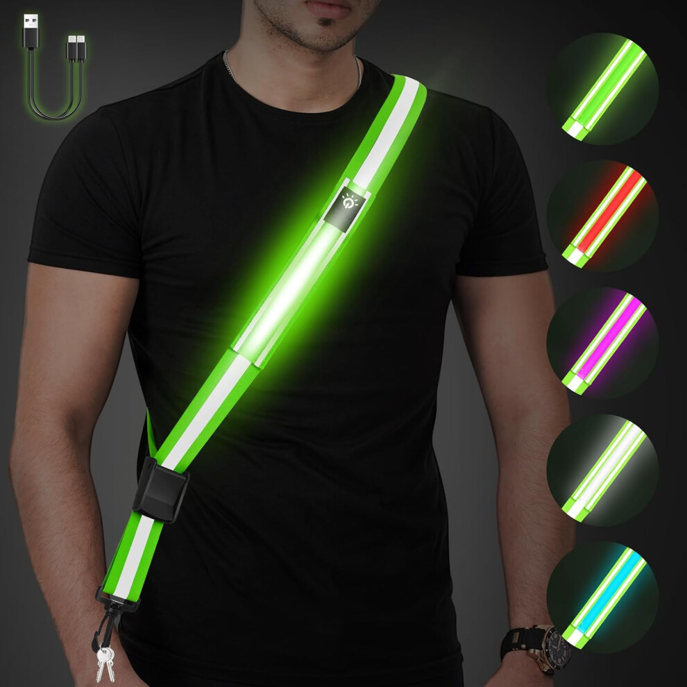 Reflective Walking Gear, Ultra-High Visibility Hands-Free Design, Rechargeable Led Reflective Sash With 3 Light Modes, Led Reflective Belt Sash For 9009791671001