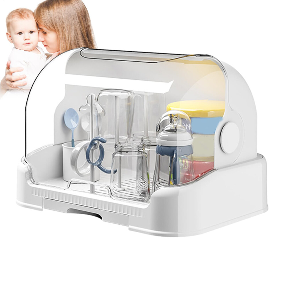 Baby Bottle Drying Rack Dustproof Box Portable Rack With Removable Drip Tray Cover Durable Countertop For Toddlers