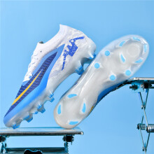 (White Blue FG, 37) New Men Soccer Shoes Training Ultralight Wholesale Breathable Unisex Football Boots Professional Indoor Futsal Drop Shipping