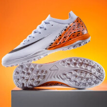 (White Orange TF, 38) New Men Professional Soccer Shoes Sport Ultra-light Non-slip Unisex Football Boots Cleats Grass Training Match FG/TF