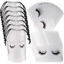 100 stuks wimperverzorgingszakjes voor klanten, schattige wimperverpakking: 50 zakjes met trekkoord en 50 zakjes met ritssluiting.