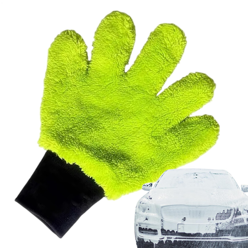 Microfiber Car Wash Mitt With Ergonomic Fivefinger Grip For Paintwork Safe Detailing, Green 9187378649404