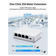 Passieve PoE-repeater met 4 poorten, IEEE802.3Af 100Mbps, cascadeerbaar voor Mission IP-repeaters (poorten 1 tot en met 3)