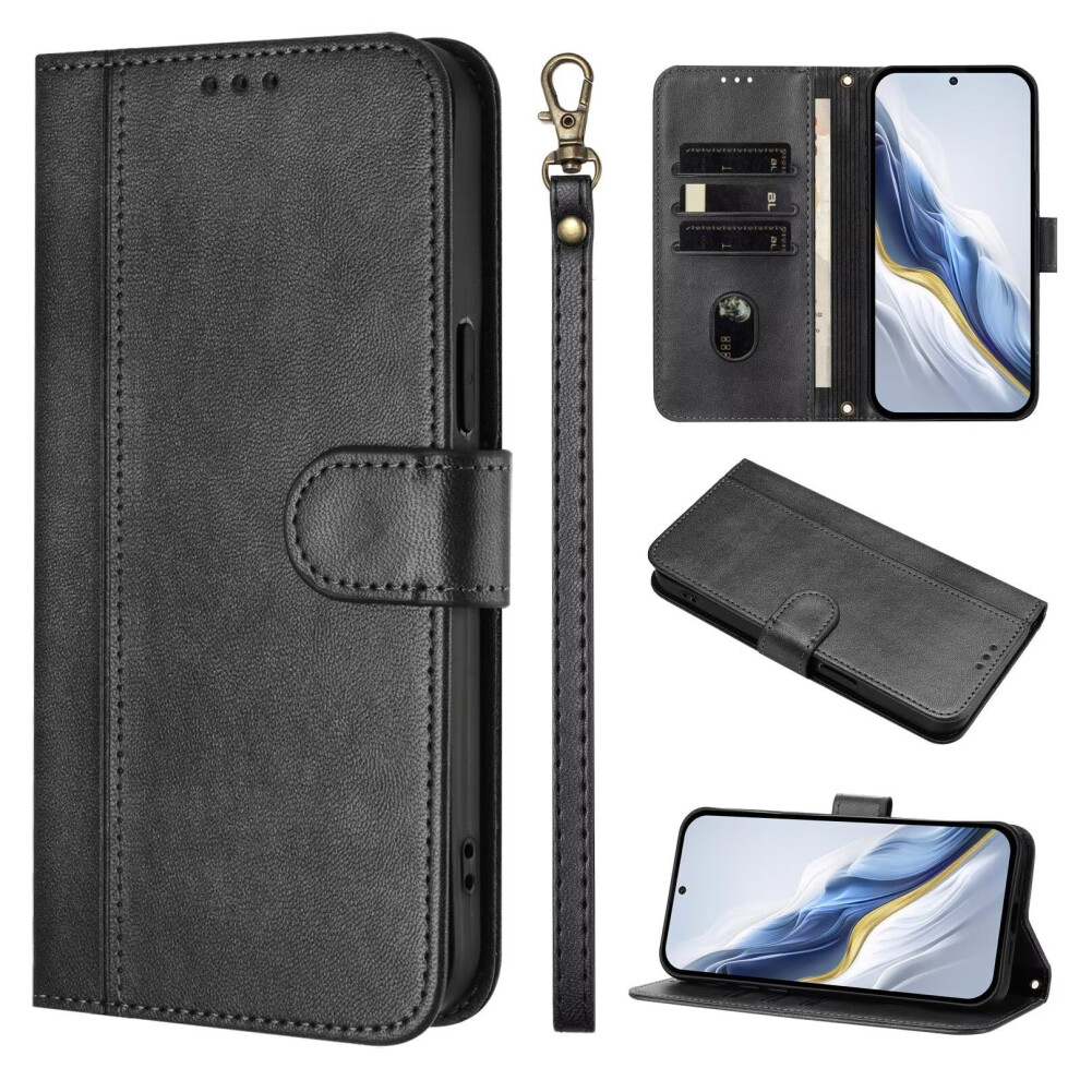 Leather Phone Case With Magnetic Closure Folio Design Wallet Card Slots Kickstand For Moto G75 5G Black 9094768591475