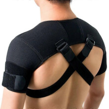 Zwarte dubbele schouderbrace, verlichting van rotator cuff- en armpijn, warmtetherapie, voor mannen en vrouwen, flexibel