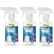 Verpakking met 3 transparante antistatische sprays van 350 ml voor kleding, haar en tapijten.