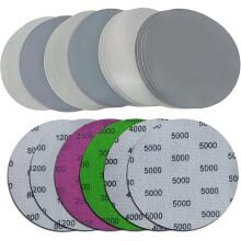 24 schuurschijven van 125 mm, korrelgroottes 800/1200/2000/3000/4000/5000, rond, voor droog of nat schuren.