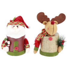 Elegante confezione regalo per le feste, barattoli di caramelle natalizie con graziose decorazioni a forma di bambola, contenitori regalo in lino per
