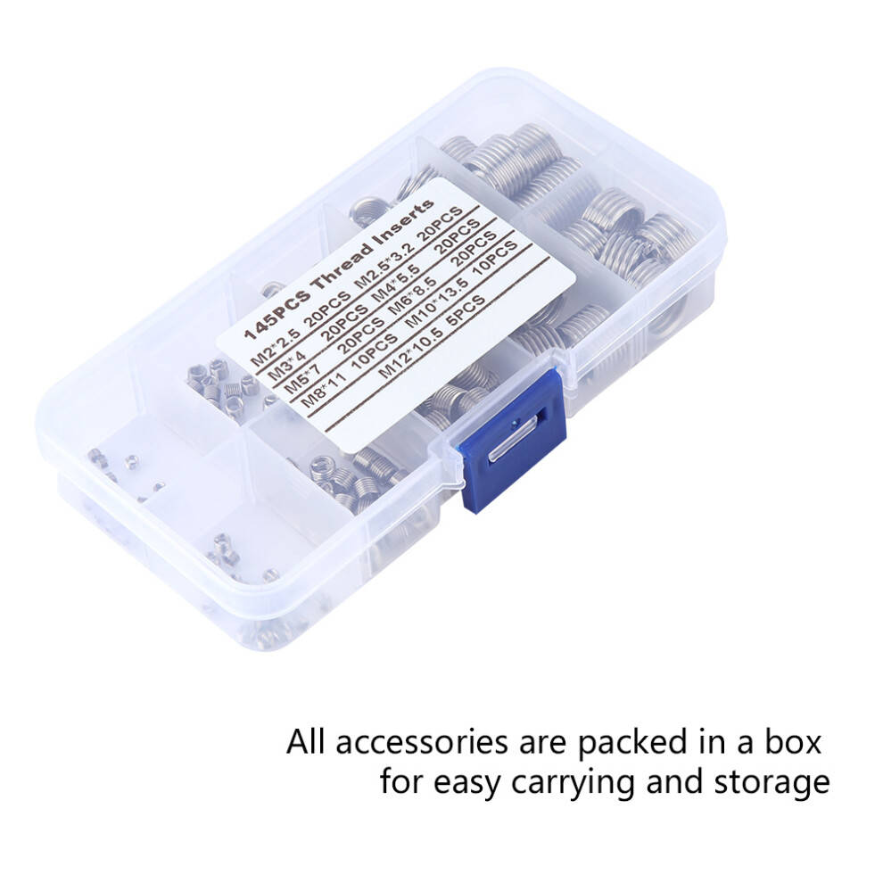 145Pcs Steel Wire Thread Repair Kit For M2-M12 Screws, Durable And High Precision 5031377725611