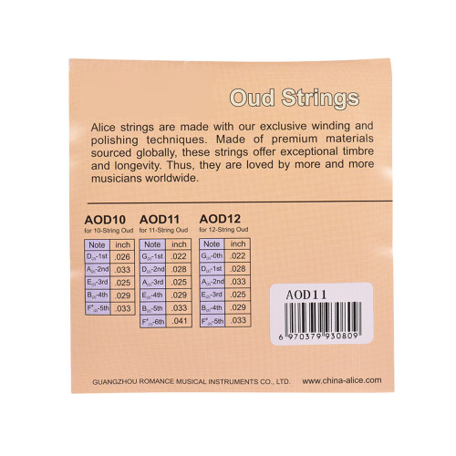 Alice AOD11 11-String Oud Strings Set Nylon Core Silver Winding (G-D-A-E-B-F)