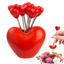 Heart Fruit Picks 10Pack Stainless Steel With Holder Heart Shaped Design For Desserts Cocktails Appetizers Serving Set