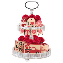 Decor de tavă cu niveluri de Ziua Îndrăgostiților, cadouri de decor pentru raft cu atingere romantică, semne din lemn multicolore pentru masa de