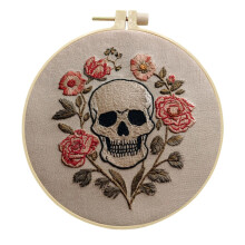 Embroidery Kit for Beginners Adults Halloween Skull Themed Patterns DIY Hand Stitching Set With Hoop Rose Skull