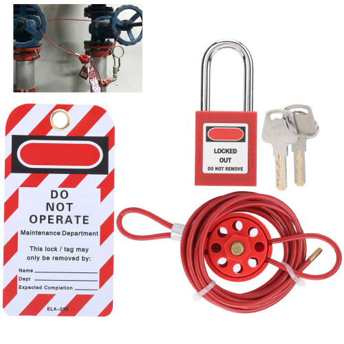 Security Energy Lock Kit with Adjustable Cable for Valves Red Universal