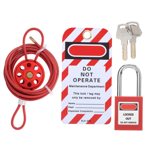 Security Energy Lock Kit with Adjustable Cable for Valves Red Universal 1