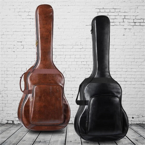 Guitar Bag 40/41 Inch Waterproof Thickened  Leather Guitar Backpack Black 1
