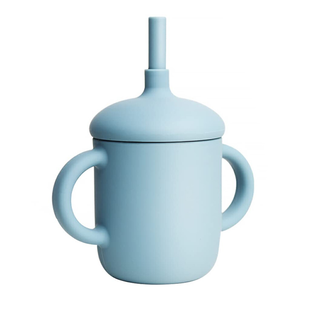 150Ml Baby Silicone Sippy Cups Nonslip Learning Drinking Milk Feeding Cups 2 Handles Storage Drinkware Gifts, Sky Blue
