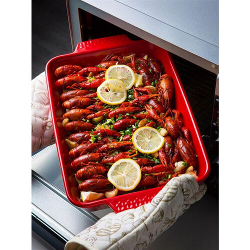 Baking Dishes Ceramic Rectangular Roasting Pan Large With DoubleEar Handles Red Microwave Safe Casserole Bake Dish 2