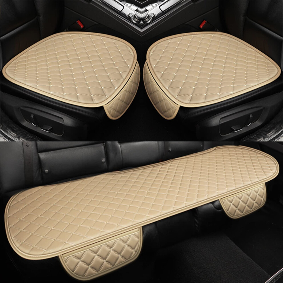 Universal Leather Car Seat Covers Set Waterproof Breathable Front And Rear Cushions Beige 9199774309011