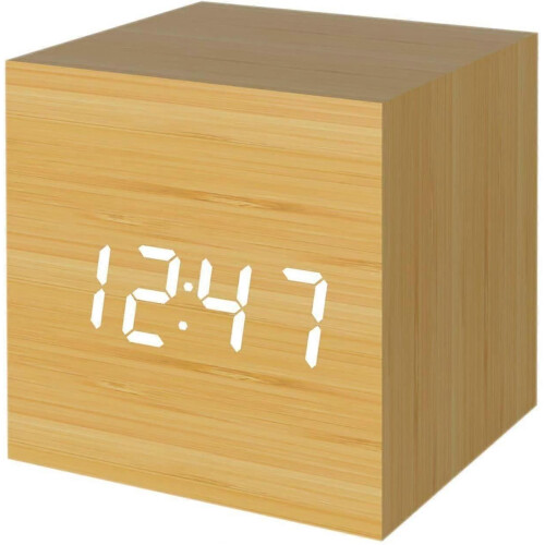 Usb Cube Clock (As show, Black) Digital Alarm Clock Wooden Alarm Clock USB Battery ...