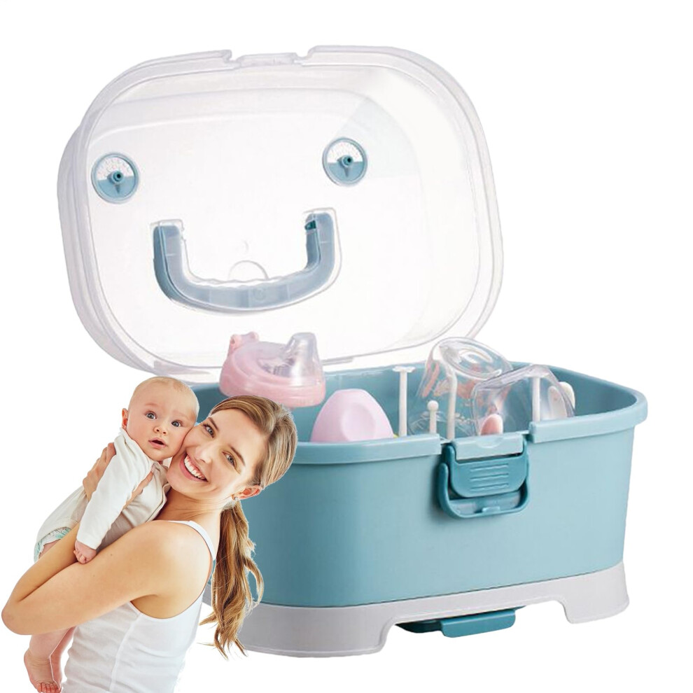 Baby Bottle Organizer Dust Proof Portable Removable Drying Rack Space Saving Milk Storage For Feeding Blue