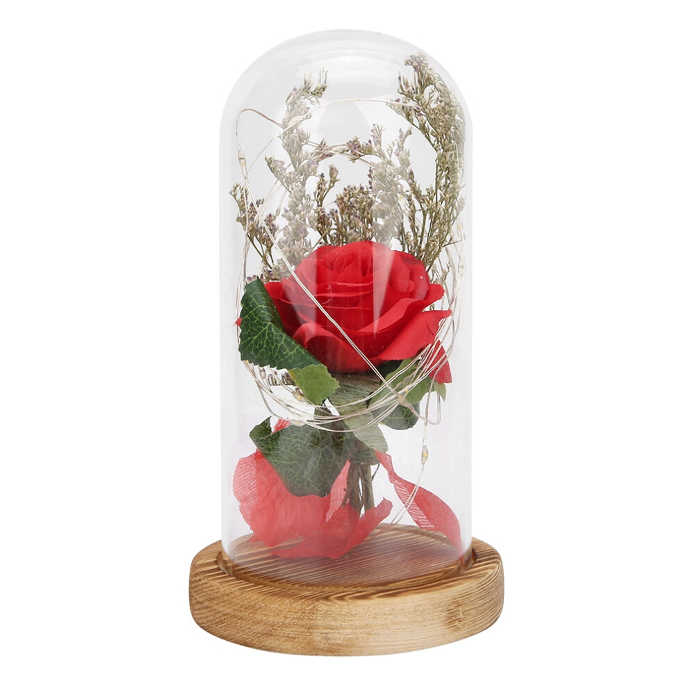 Enchanted Beauty And The Beast Rose, Silk Rose In Glass Dome, Romantic Led Lighted Rose For Valentines, Anniversary Gift For Her Red