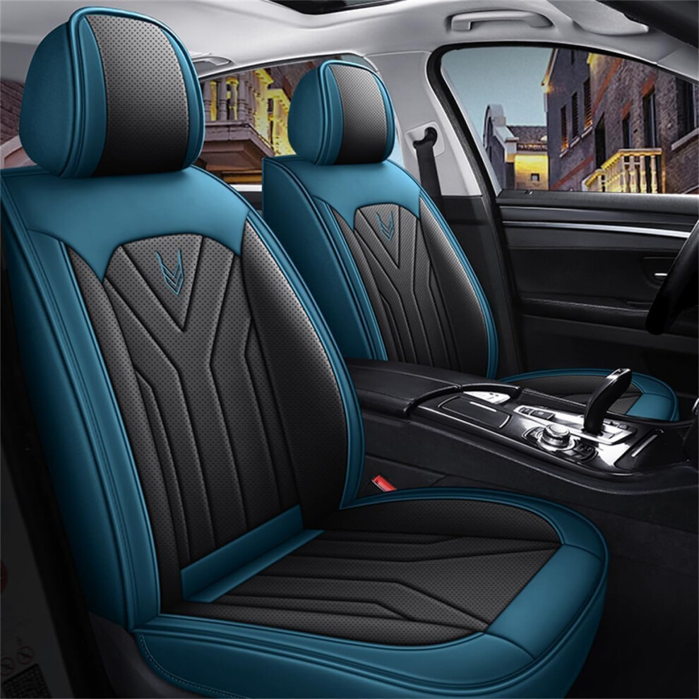 Pu Leather Car Seat Covers Universal Fit Waterproof For 5Seater Cars With Pockets Blue/Black 9199774310710