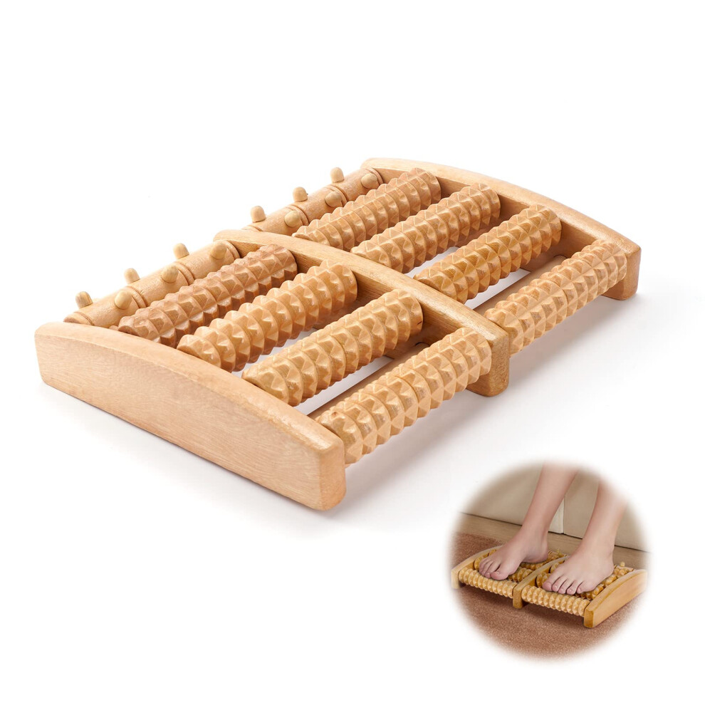 Foot Massager Roller Wooden Dual Foot Stimulation with Kneading Nubs for Plantar Fasciitis Pain Relief