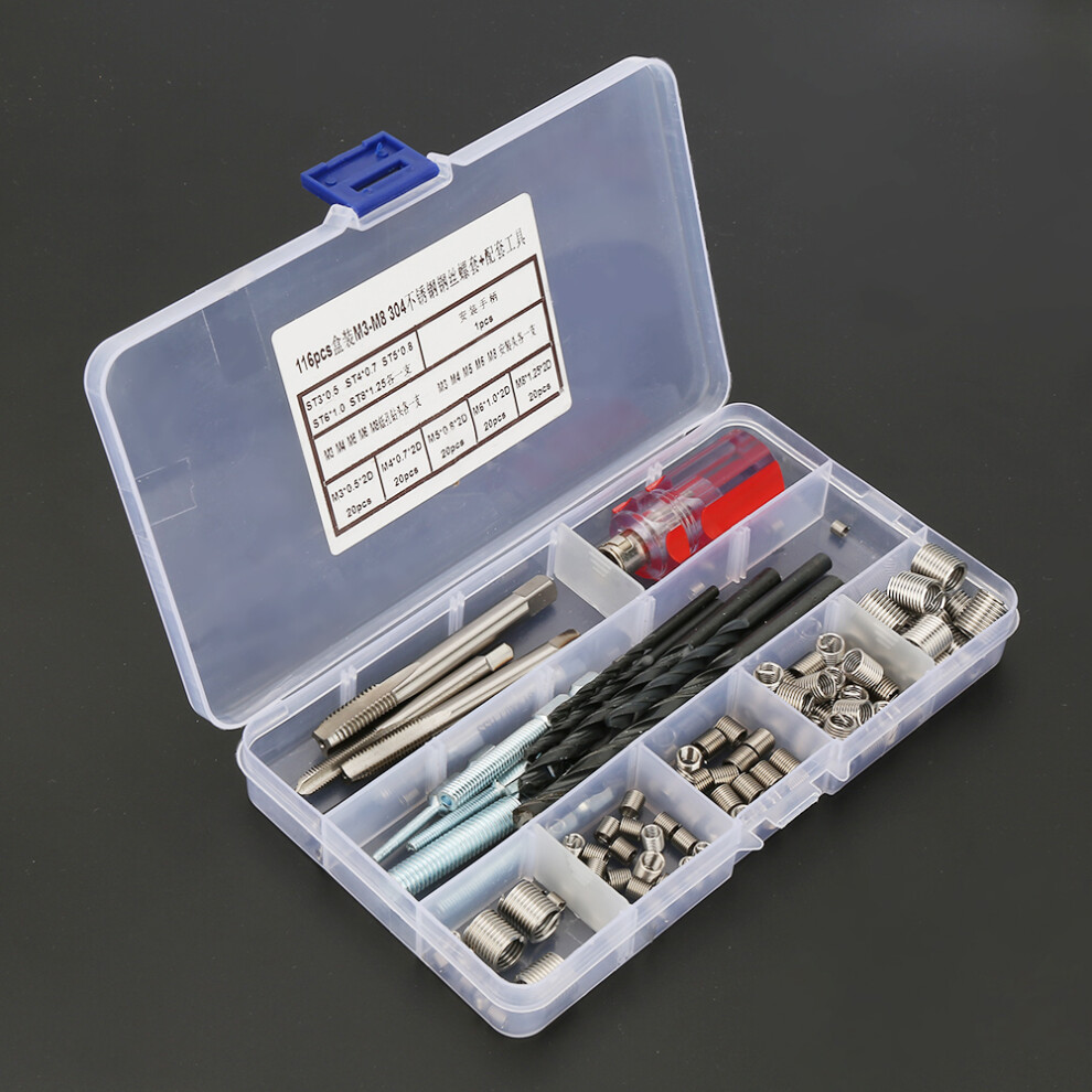 116Pcs Stainless Steel Thread Repair Kit With Drill & Handle 8011377747032