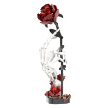 Gothic Skeleton Hand With Rose Building Blocks Valentines Gift For Adult Diy Dark Romance Decor Assembled Toys Ornaments