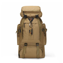 Backpack Outdoor 80L Large Capacity Hiking Backpack Rucksack With Pockets Zipper Closure Rain Cover Yellow
