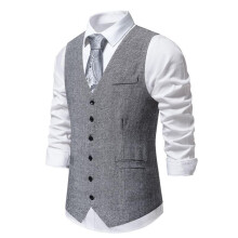 Herringbone Twill Suit Vest Men's Slim Fit Vintage Vest Tuxedo Vest Gray M