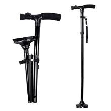 Folding Walking Cane with LED Light, Adjustable Height, Quad NonSlip Base for Elderly Adults